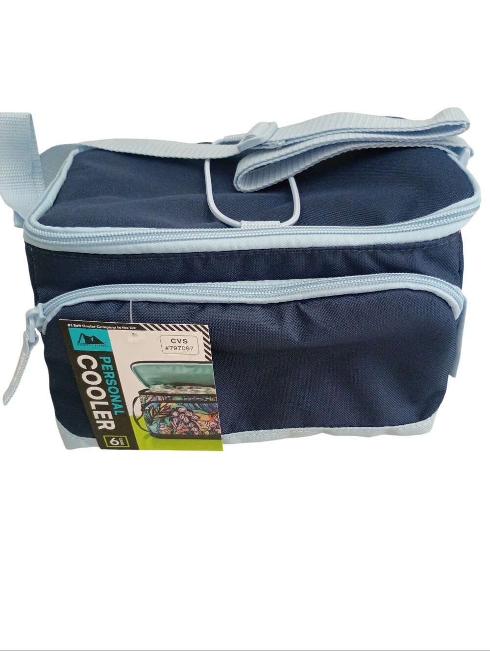 NWT Personal Cooler Lunch Bag Navy Light Blue Microban Antimicrobial 6 Can